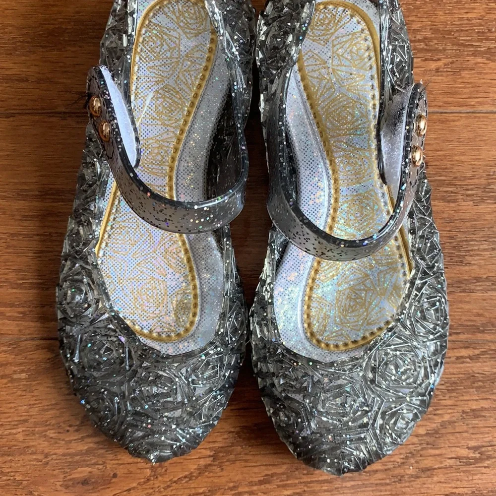 Jelly Mary Jane Shoes for Baby Girl Size 6 Silver Glitter Princess Dress Up